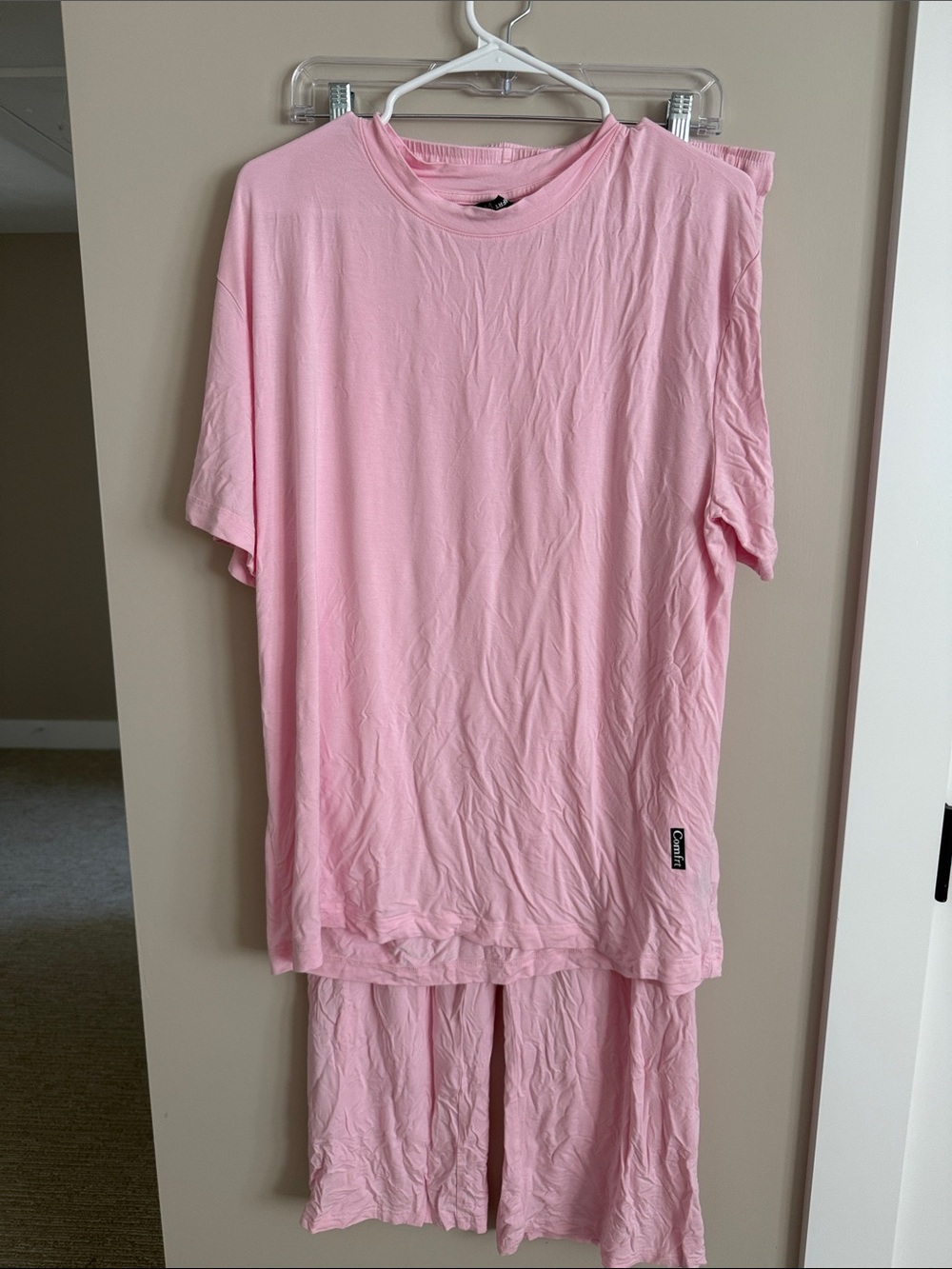 Women's Light Pink Short Sleeve Pajama Set - Soft Lounge Tee & Shorts